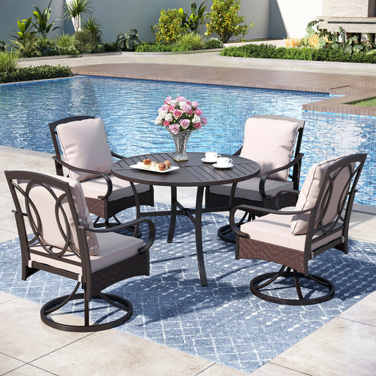 Captiva Designs 5pc Outdoor Patio Metal Dining Table & Rattan Chairs with Removable Cushions