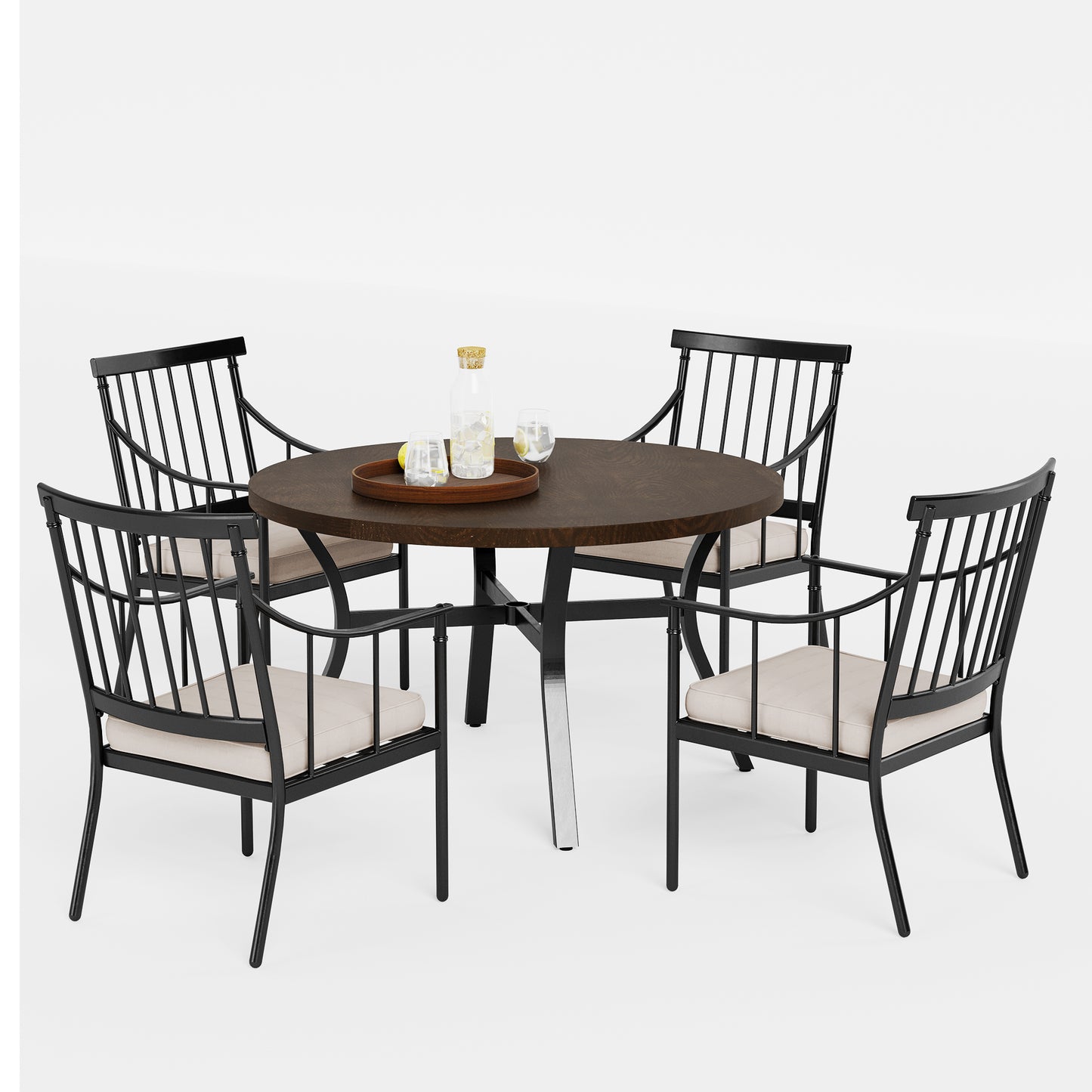 Captiva Designs 5pc Patio Dining Round Wood-look Table with Umbrella Hole & Metal Chairs