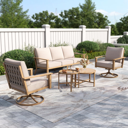 Captiva Designs 5PC Outdoor Patio Cross-Band Back Conversation Set with Thick Cushions for Deck, Garden, or Poolside