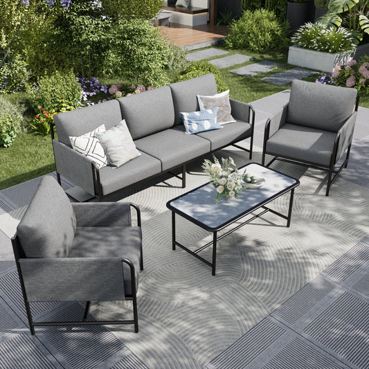 Captiva Designs 4pc Outdoor Patio Iron Metal Furniture Conversation Set with Coffee Table and Cushions