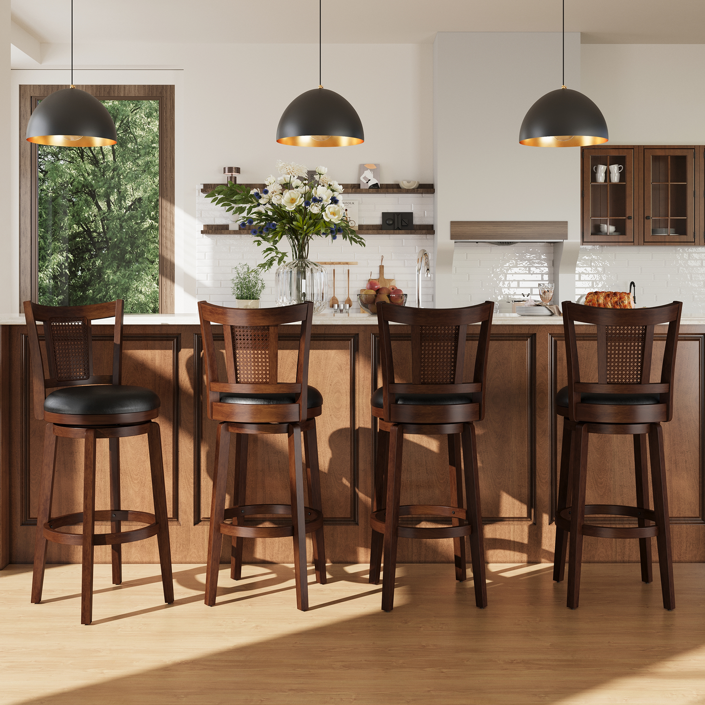 Captiva Designs 30 inch Swivel Bar Stools with Faux Leather Upholstered Seat & Rubberwood Frame & Wrap-Around Footrest