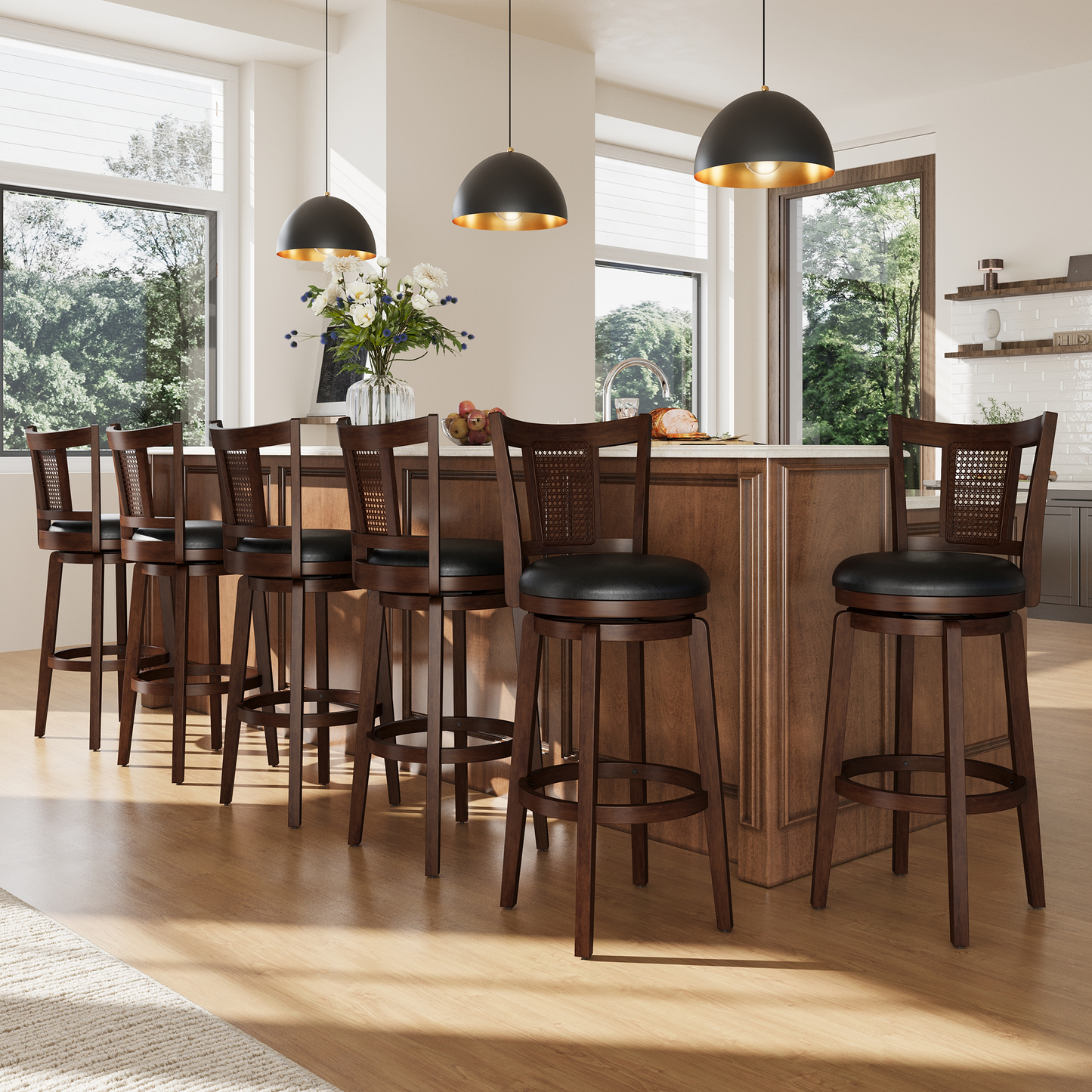 Captiva Designs 30 inch Swivel Bar Stools with Faux Leather Upholstered Seat & Rubberwood Frame & Wrap-Around Footrest