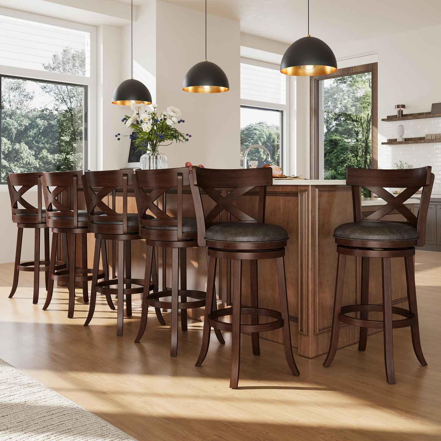 Captiva Designs 30 inch Swivel Bar Stools with Faux Leather Upholstered Seat & Rubberwood Frame & Wrap-Around Footrest