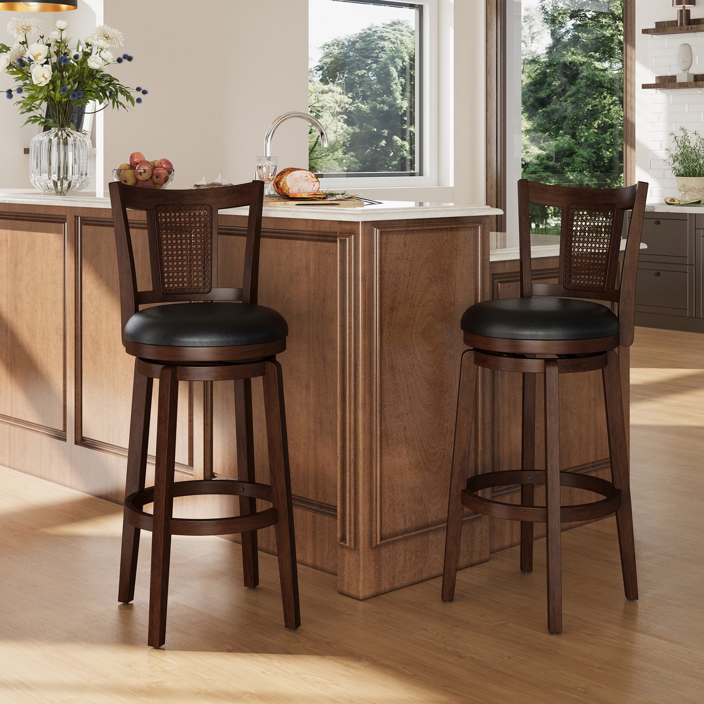 Captiva Designs 30 inch Swivel Bar Stools with Faux Leather Upholstered Seat & Rubberwood Frame & Wrap-Around Footrest