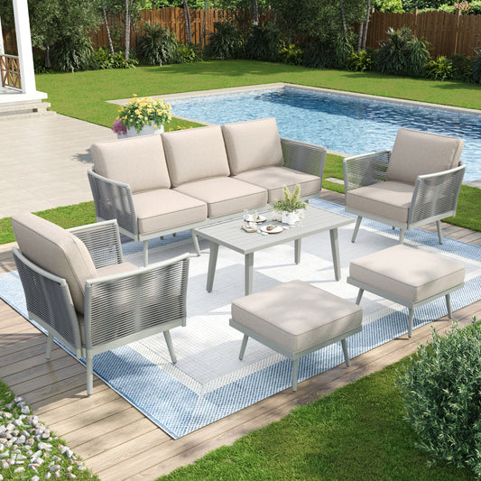 Captiva Designs Outdoor Patio Rope Rattan Furniture Conversation Sets with Coffee Table