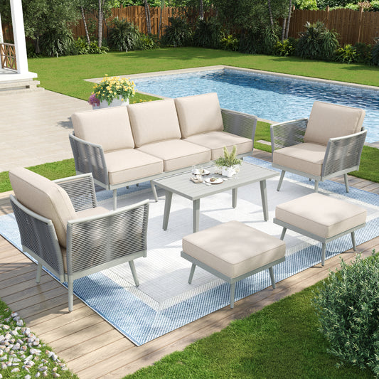 Captiva Designs Outdoor Patio Rope Rattan Furniture Conversation Sets with Coffee Table