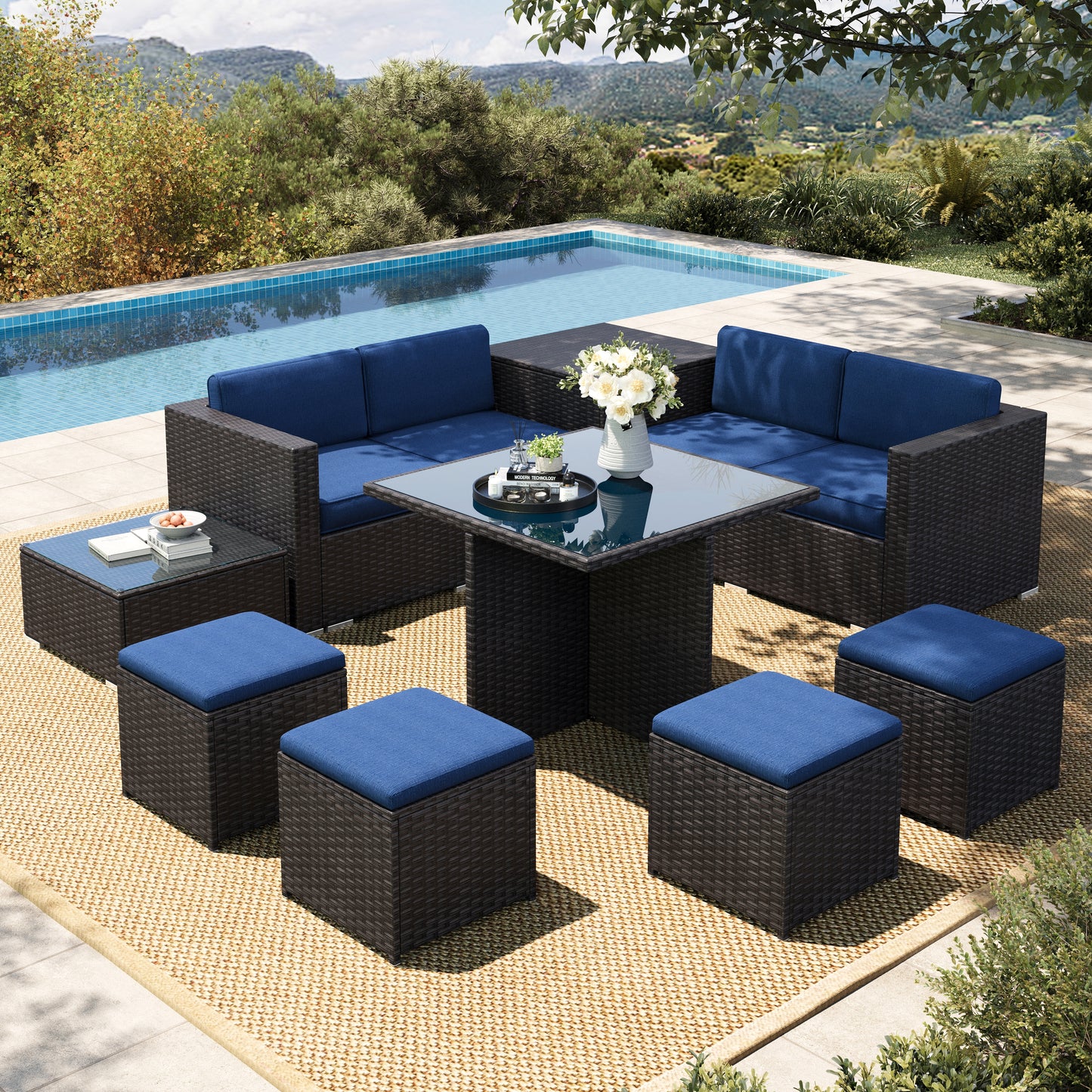 Captiva Designs Outdoor Patio Sectional Sofa Wicker Rattan Patio Conversation Sets for Garden Poolside Yard