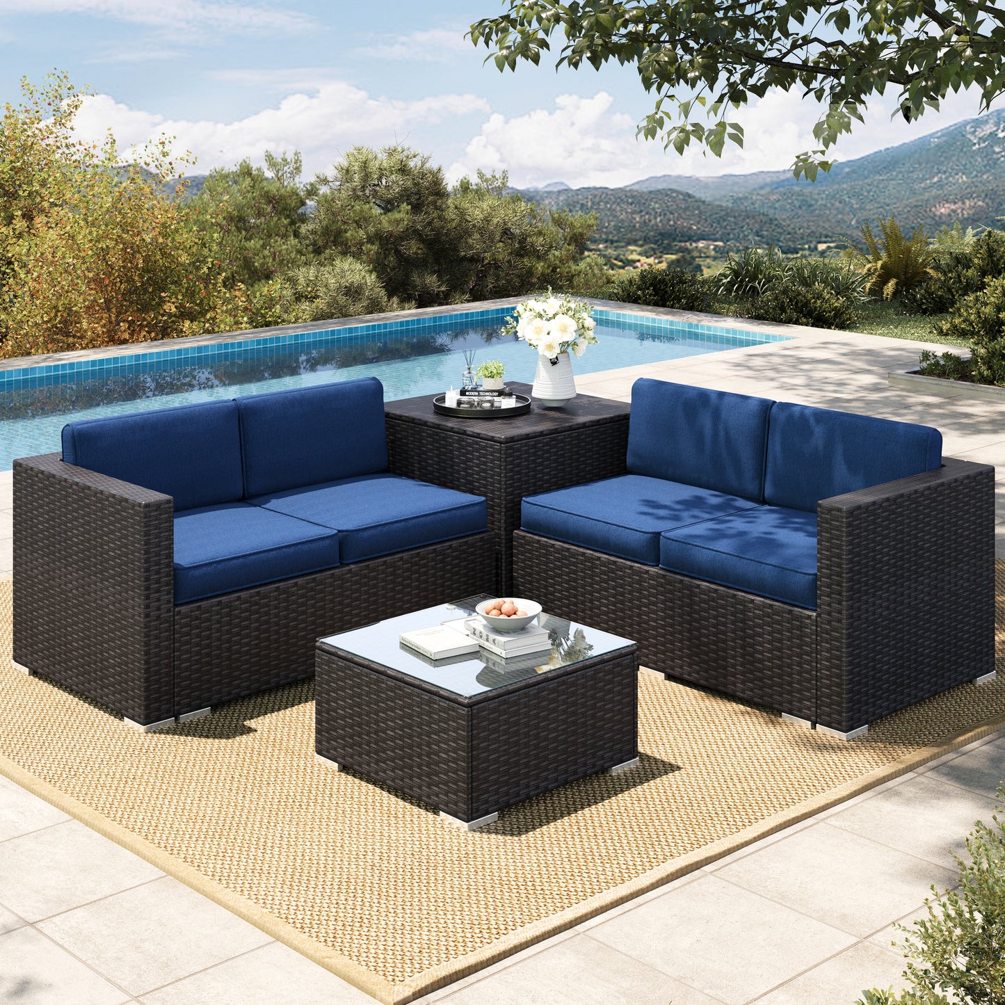 Captiva Designs Outdoor Patio Sectional Sofa Wicker Rattan Patio Conversation Sets for Garden Poolside Yard