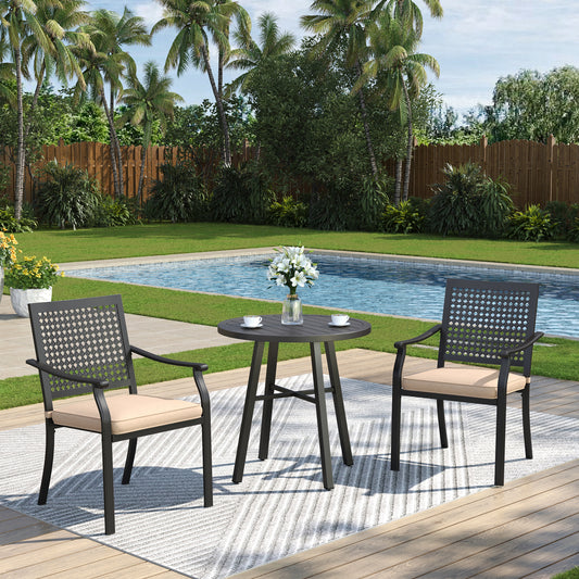 Captiva Designs 3pc Outdoor Patio Slatted Tabletop Round Dining Table & Metal Chairs