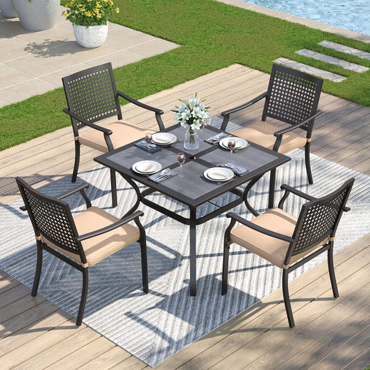 Captiva Designs 5pc Outdoor Patio Dining Set with Mesh Top Square Steel Table and Metal Chairs