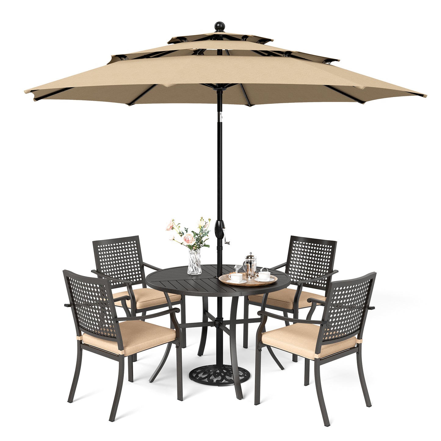 Captiva Designs 1 件户外棕色木质长方形金属餐桌，带伞孔