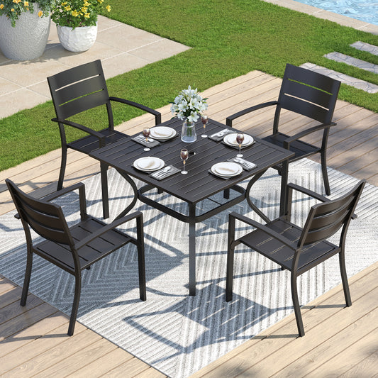 Captiva Designs 5pc Outdoor Patio Steel Dining Table & Metal Chairs with Stripe Back