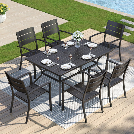 Captiva Designs 7pc Outdoor Patio Dining Set with Steel Table & Metal Chairs with Stripe Back