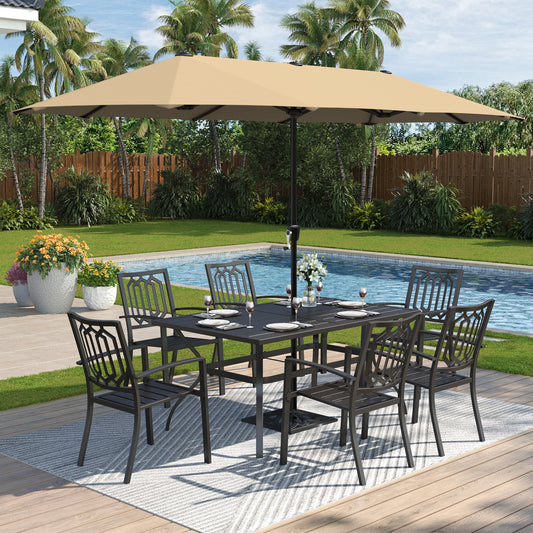 Captiva Designs 1 件装露台 U 型腿木质金属长方形桌子，带伞孔