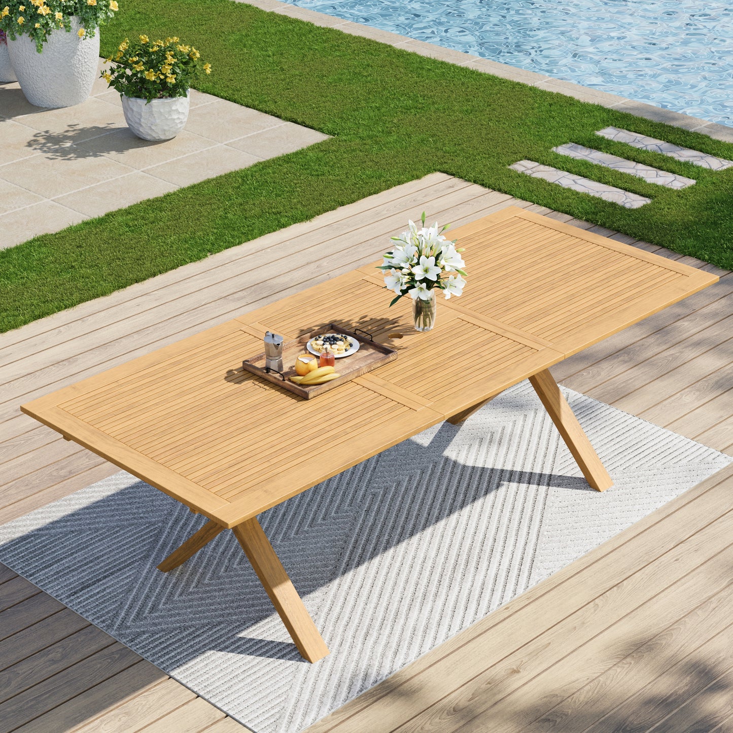 Captiva Designs 1pc Outdoor Patio Acacia Wood Dining Table with Steel Frame