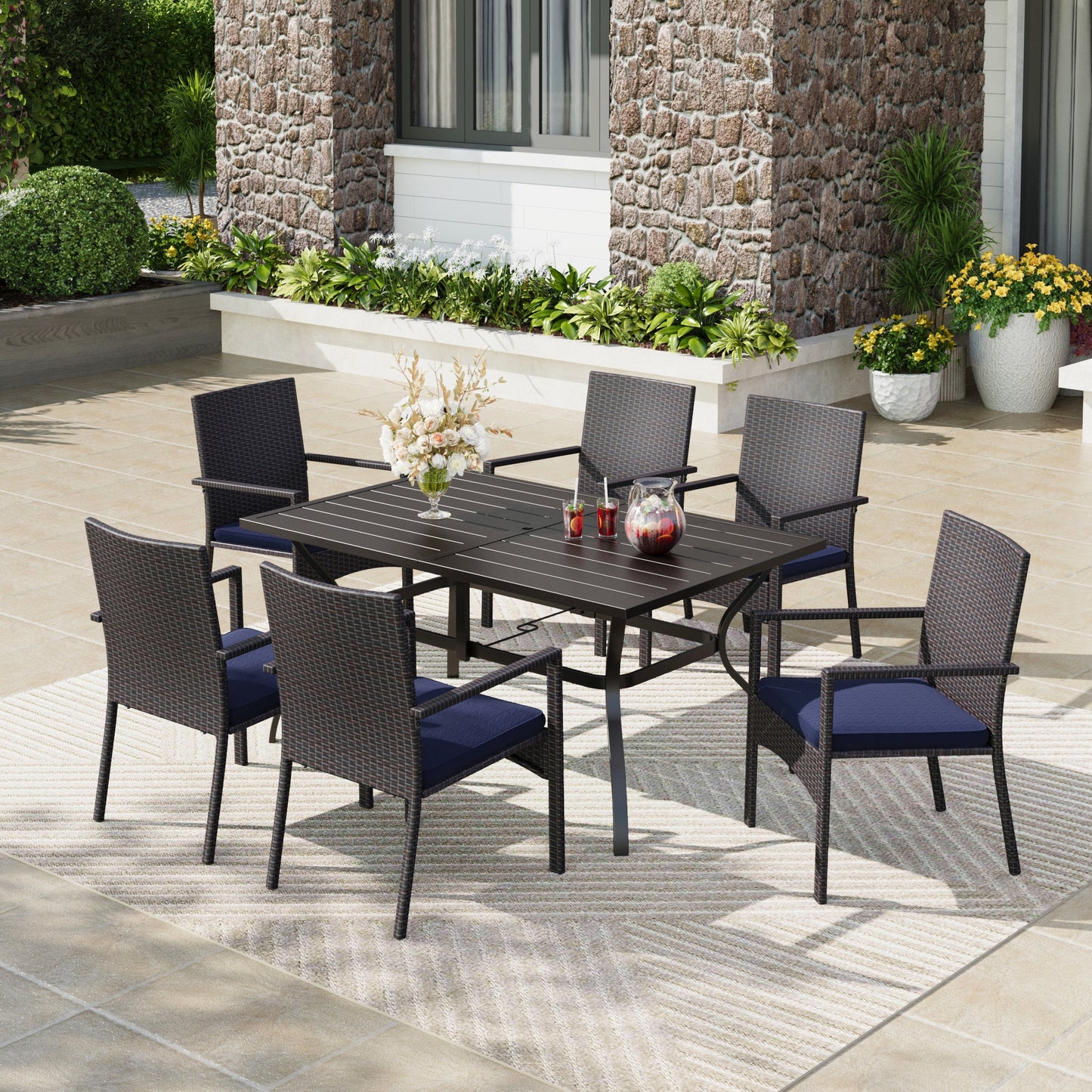 Captiva Designs 5 件套矩形钢吧台桌，配有 C 形十字支架和加固底座旋转 Textilene 吧台凳