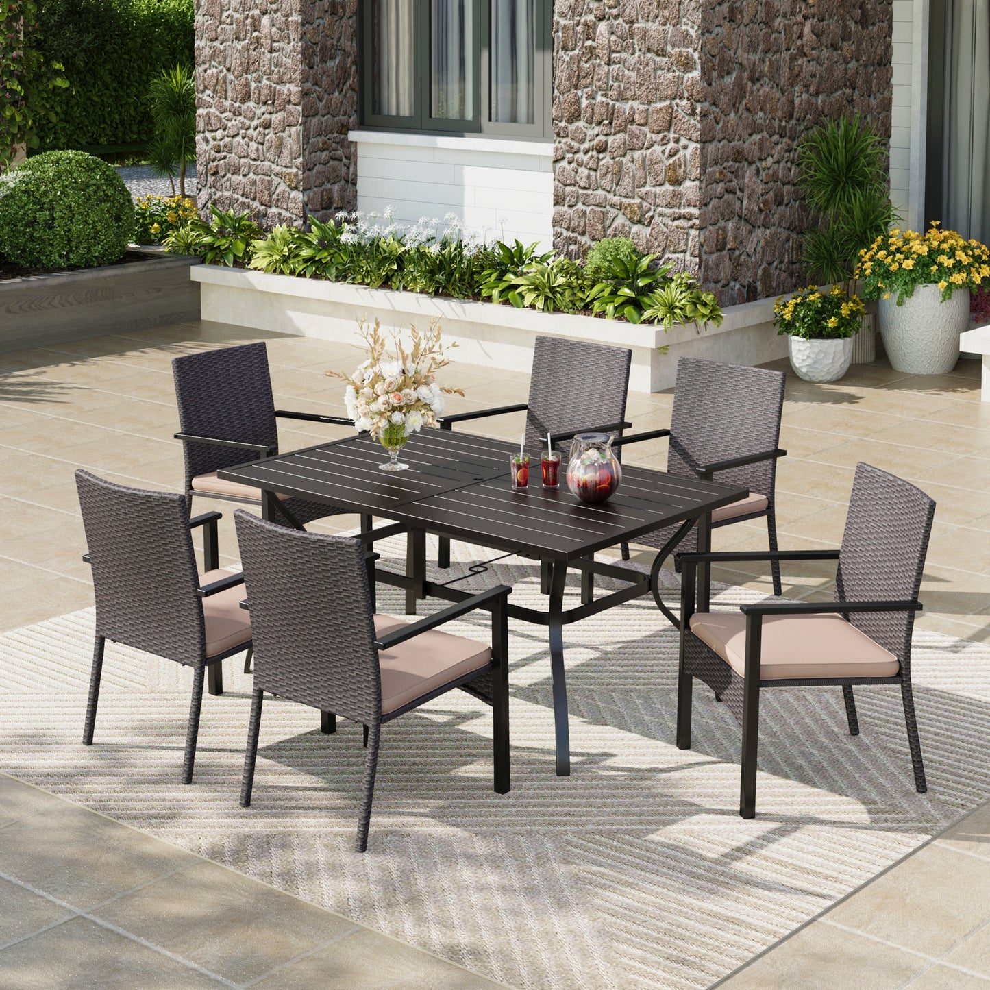 Captiva Designs 5 件套矩形钢吧台桌，配有 C 形十字支架和加固底座旋转 Textilene 吧台凳