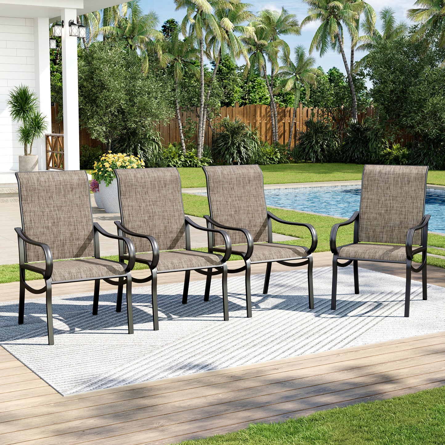 Captiva Designs Outdoor Patio Dining Breathable Quick-dry Sling Chairs with Steel Frame