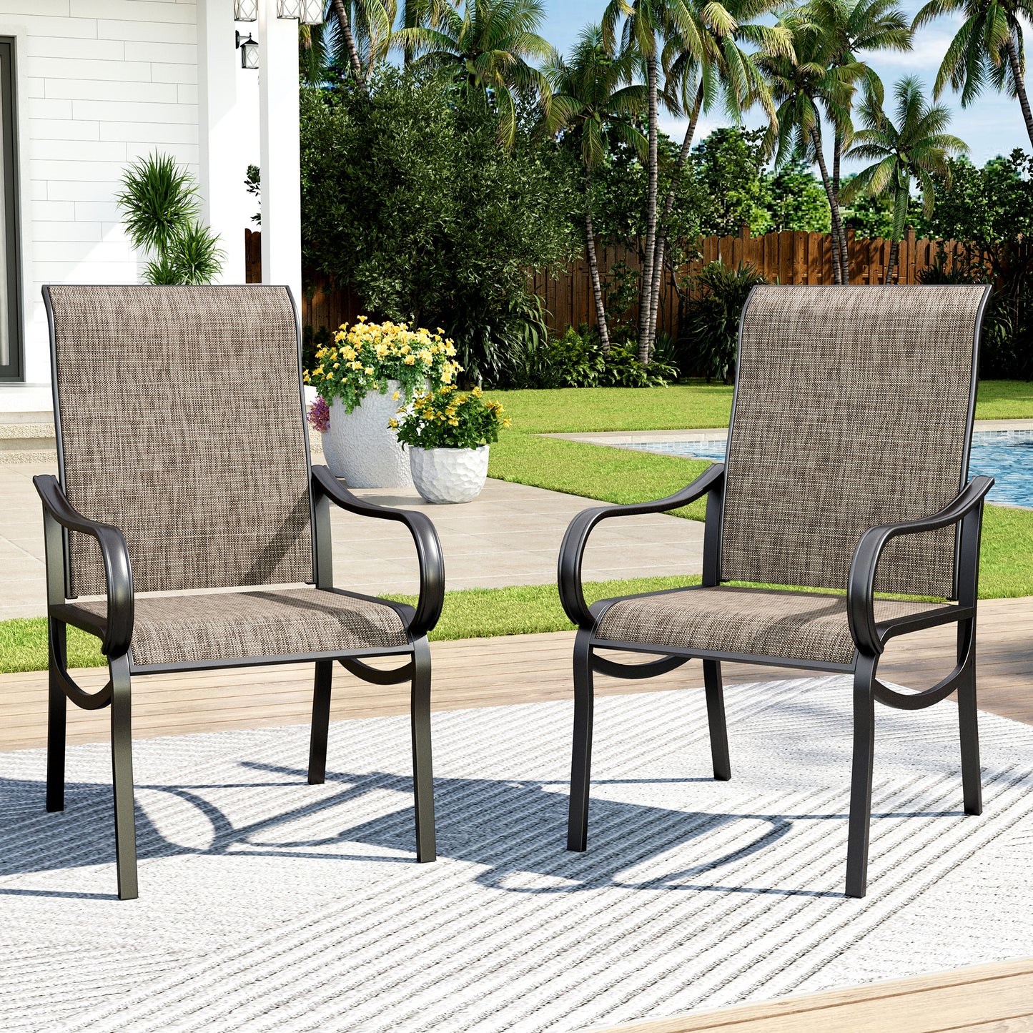 Captiva Designs Outdoor Patio Dining Breathable Quick-dry Sling Chairs with Steel Frame