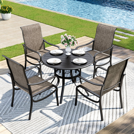 Captiva Designs 5pc Patio Set Steel Frame Dining Table with Umbrella Hole &  Breathable Quick-dry Sling Chairs