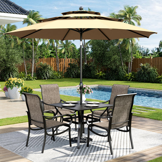 Captiva Designs 6pc Patio Dining Set with Square Steel Frame Table  & Sling Chairs & Market Umbrella