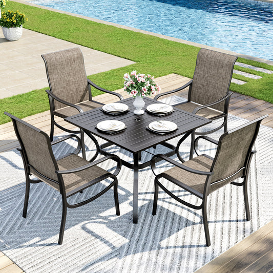 Captiva Designs 5pc Patio Set Steel Frame Dining Table with Umbrella Hole &  Breathable Quick-dry Sling Chairs