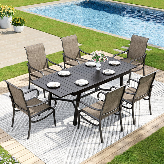 Captiva Designs 7pc Outdoor Dining Rectangle Table & Breathable Quick-dry Sling Chairs