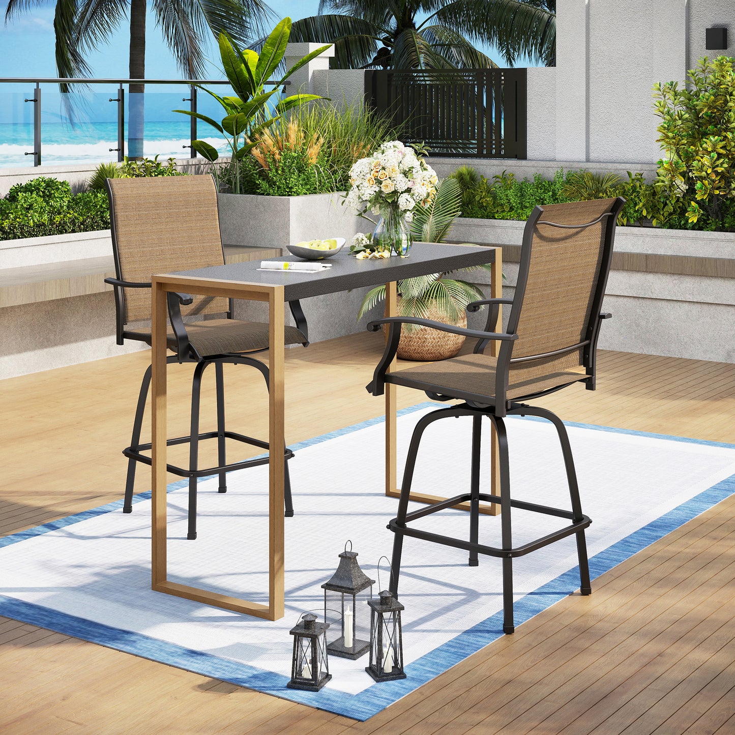 Captiva Designs 1pc Patio Outdoor Dining Rectangle Steel Bar Table with Steel Frame