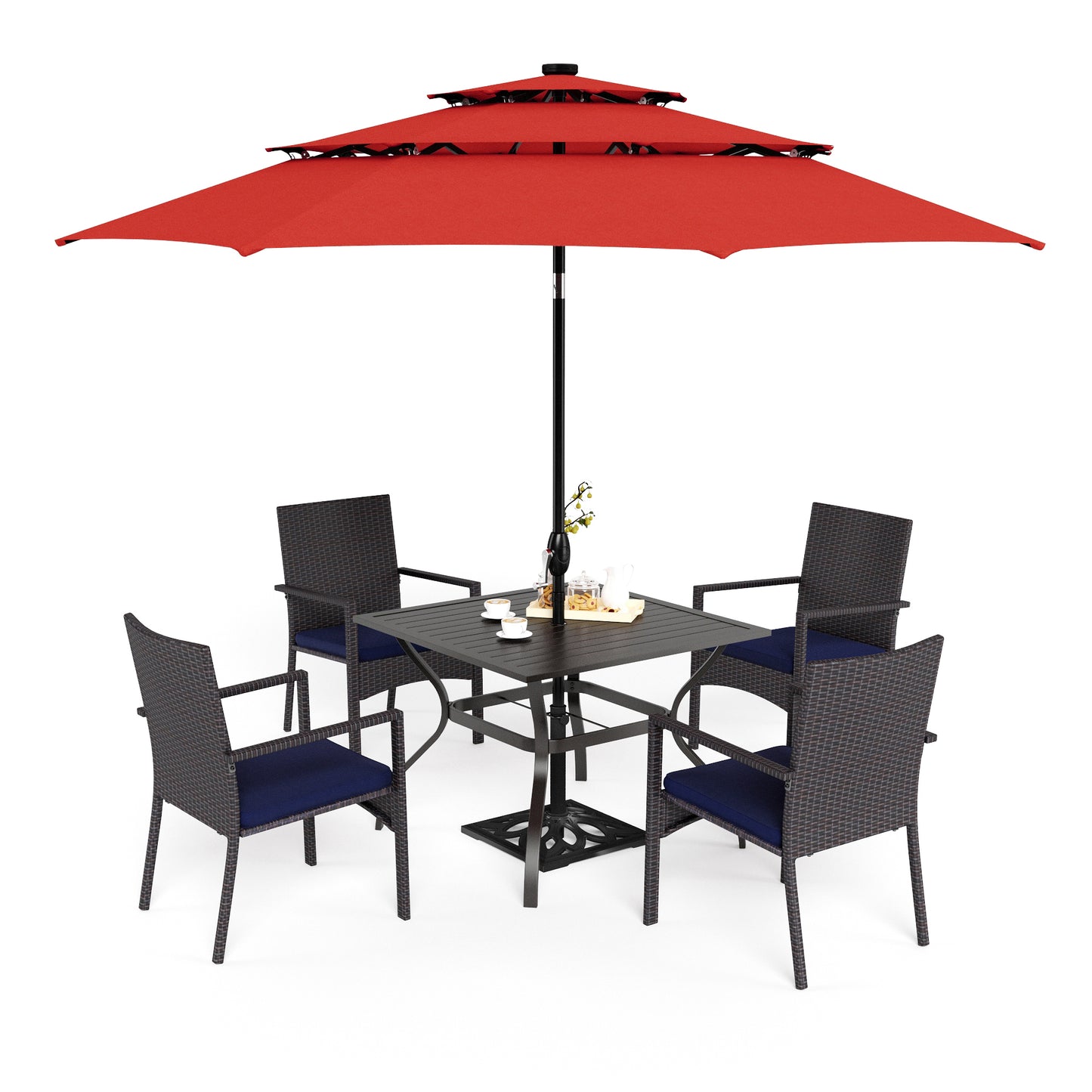 Captiva Designs 1 件装露台餐桌板顶 60 英寸长矩形金属桌，带伞孔