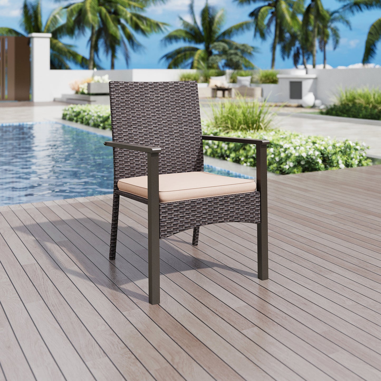 Captiva Designs 7pc Outdoor Patio Furniture Set with Rectangle Table and Armrest Chairs