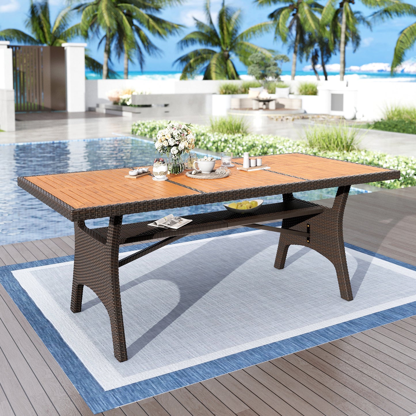 Captiva Designs 7pc Outdoor Patio Furniture Set with Rectangle Table and Armrest Chairs