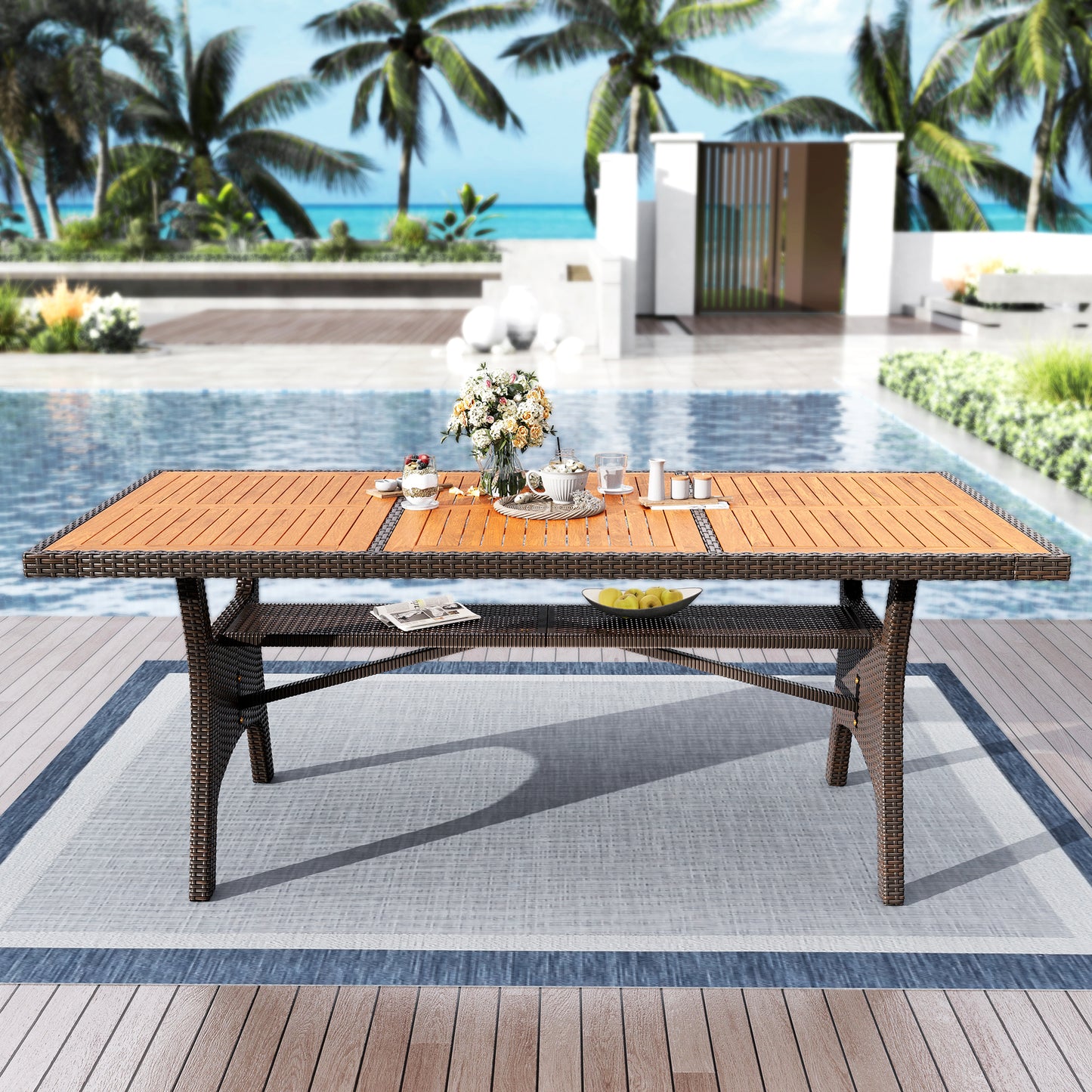 Captiva Designs 1pc Outdoor Patio Acacia Wood Dining Table with Steel Frame