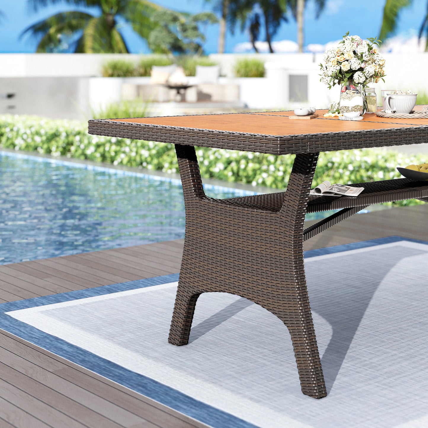 Captiva Designs 1pc Outdoor Patio Acacia Wood Dining Table with Steel Frame
