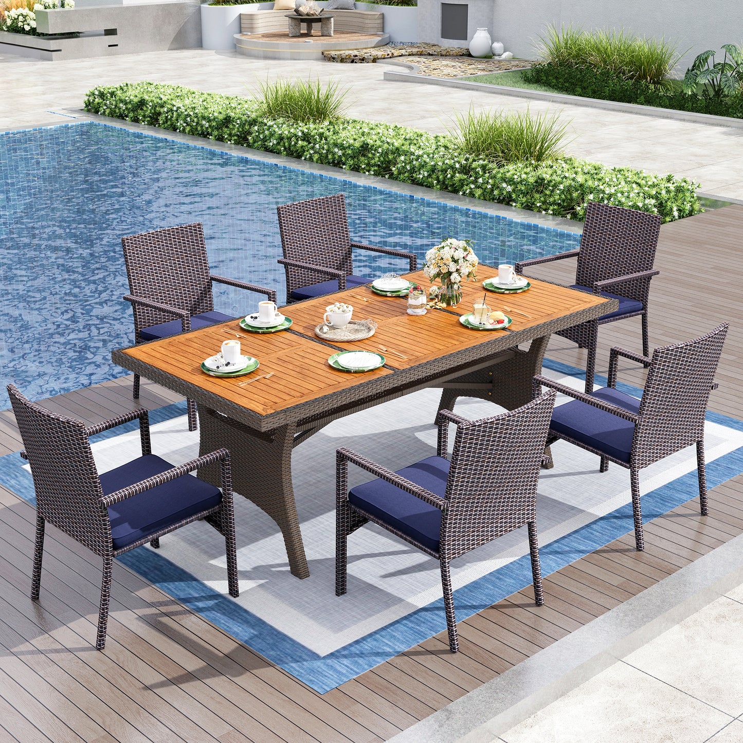 Captiva Designs 1pc Outdoor Patio Acacia Wood Dining Table with Steel Frame