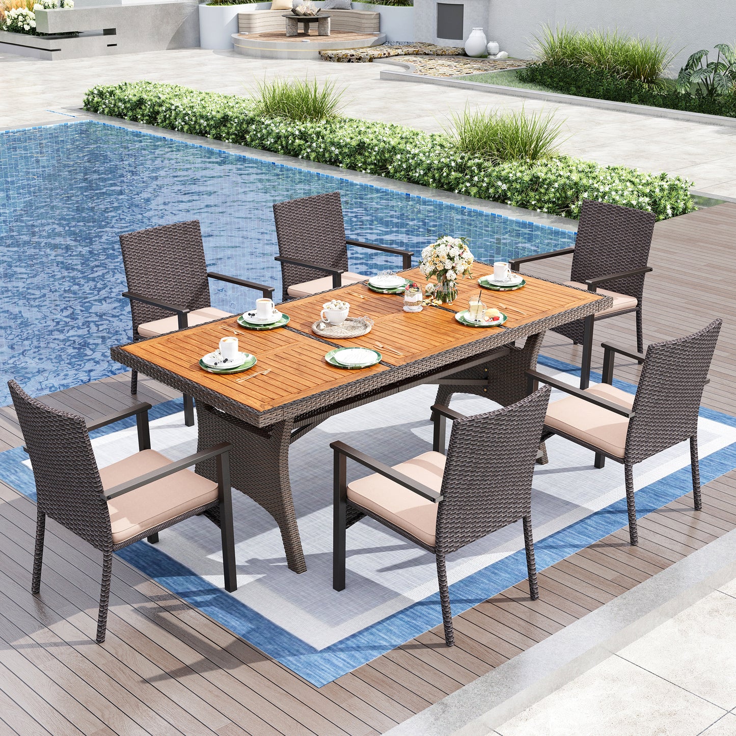 Captiva Designs 1pc Outdoor Patio Acacia Wood Dining Table with Steel Frame