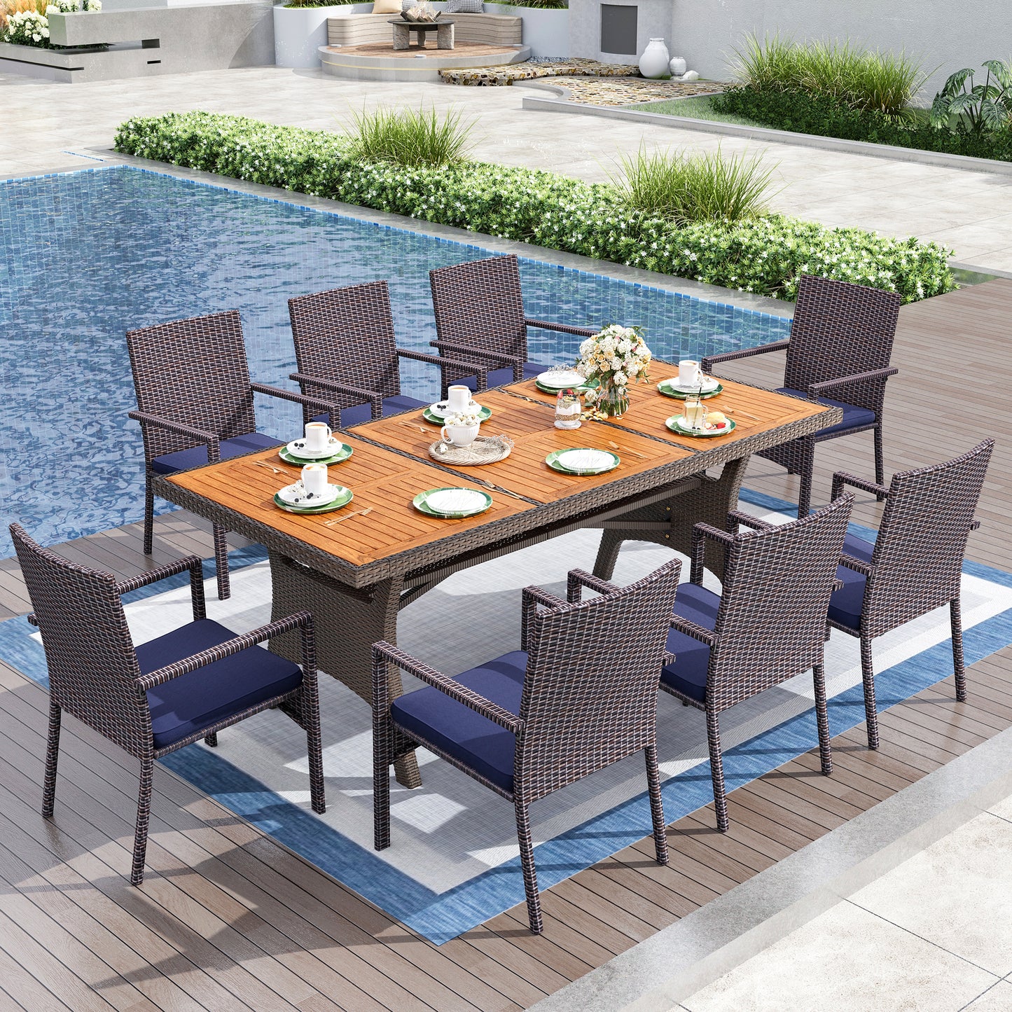 Captiva Designs 1pc Outdoor Patio Acacia Wood Dining Table with Steel Frame