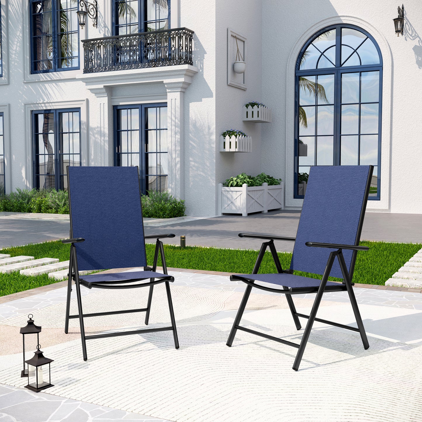 Captiva Designs Outdoor Pre-assembled Aluminum & Steel Frame Textilene Reclining Foldable Chairs, Set of 4