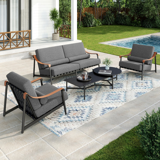 Captiva Designs Outdoor Patio Oversized Modern Luxury Conversation Sofa Set with Extra Thick Cushion and Coffee Table