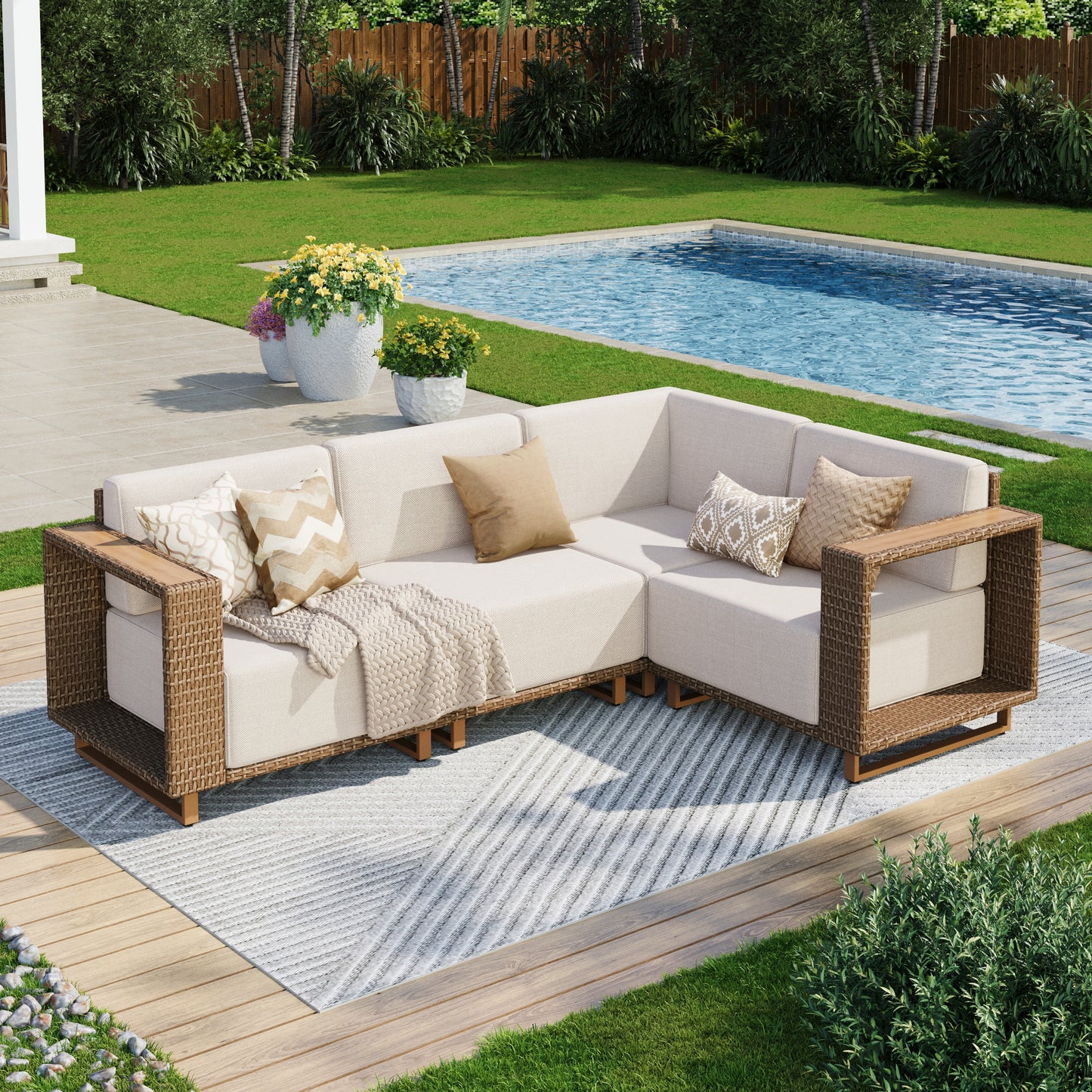 Captiva Designs Outdoor Patio Modular Furniture Sectional Wicker Sofa Set with 9.8 Inch Thick Cushions