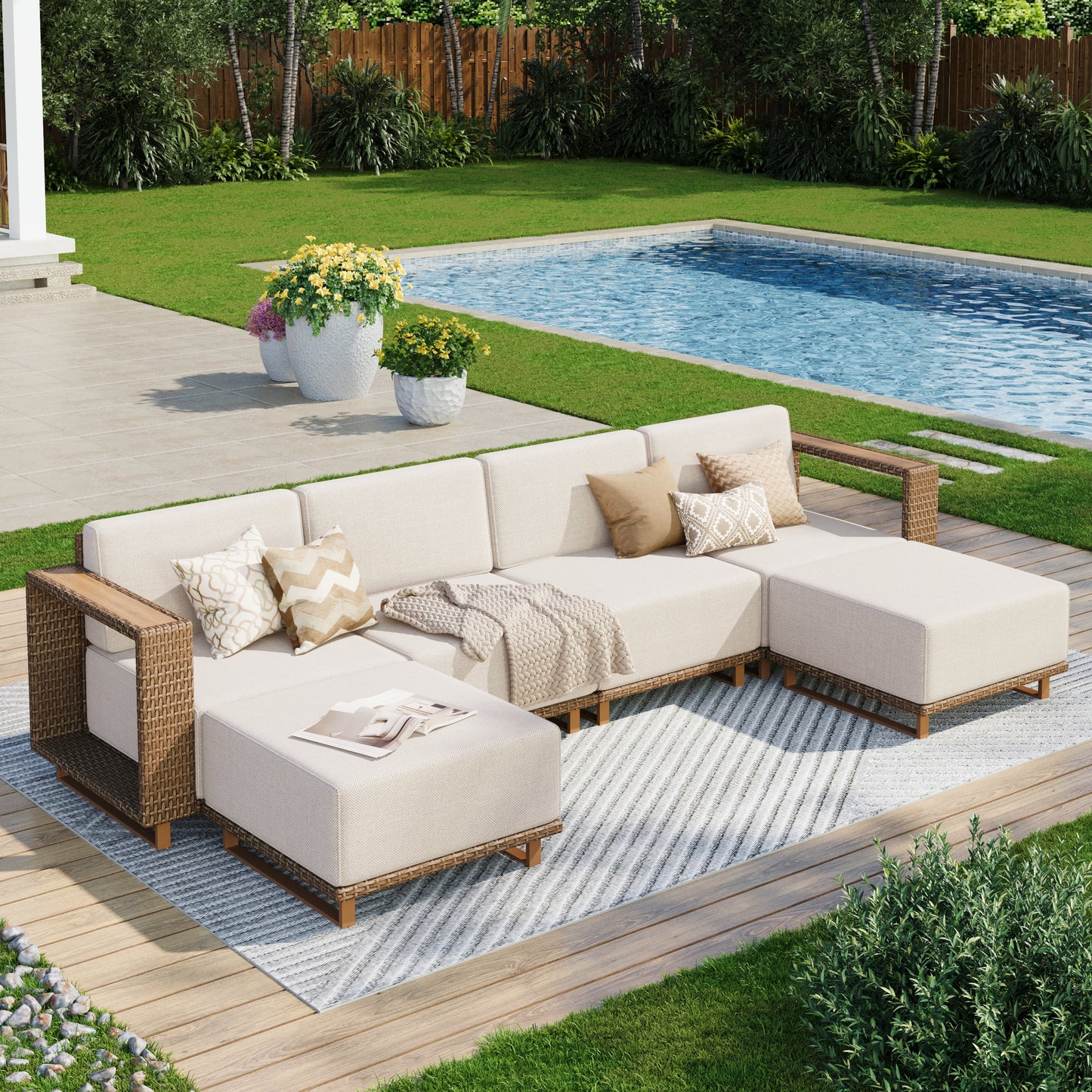Captiva Designs Outdoor Patio Modular Furniture Sectional Wicker Sofa Set with 9.8 Inch Thick Cushions