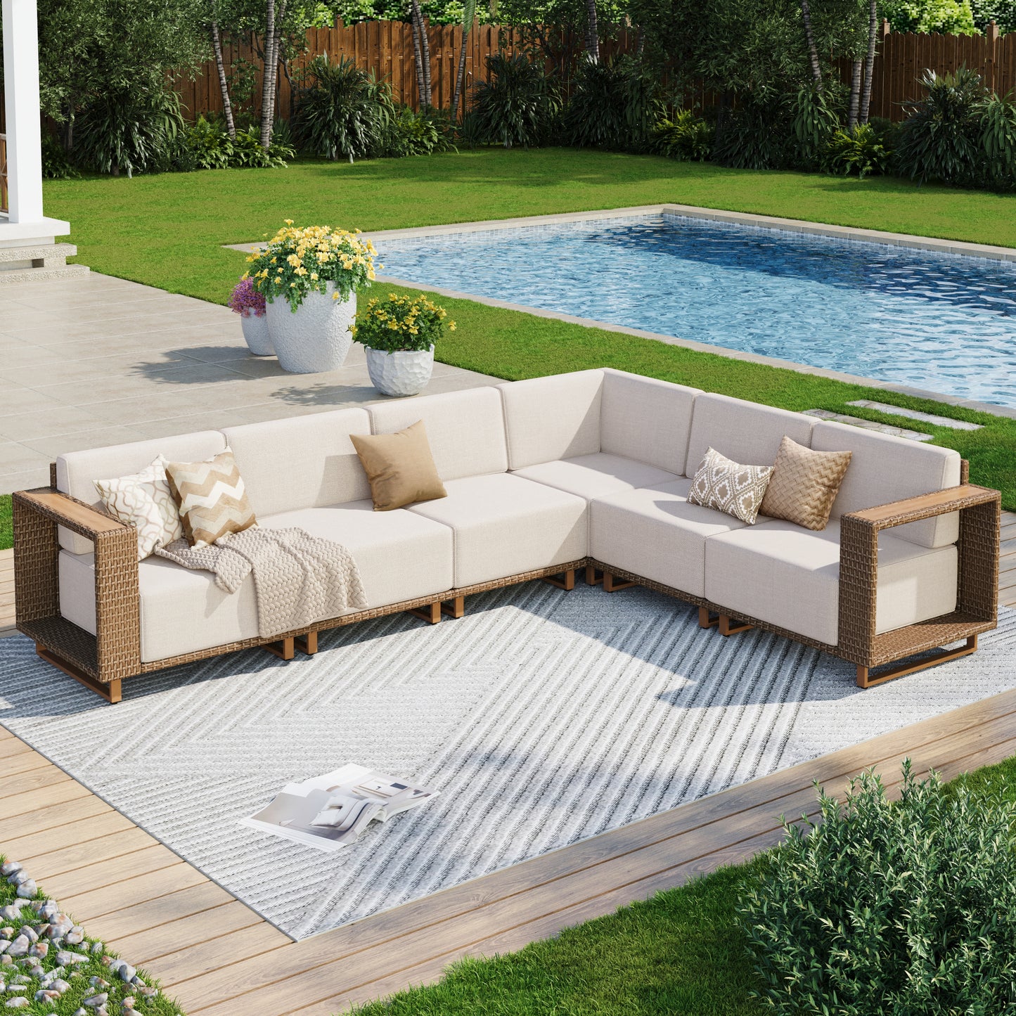 Captiva Designs Outdoor Patio Modular Furniture Sectional Wicker Sofa Set with 9.8 Inch Thick Cushions