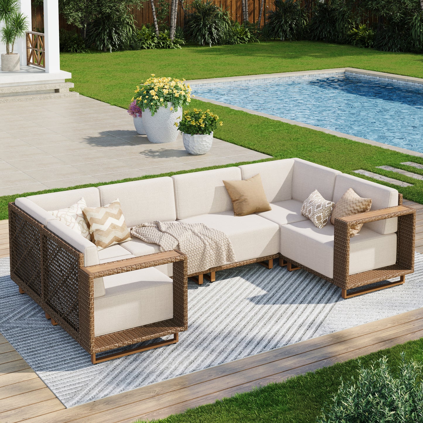 Captiva Designs Outdoor Patio Modular Furniture Sectional Wicker Sofa Set with 9.8 Inch Thick Cushions