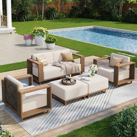 Captiva Designs Outdoor Patio Furniture Sectional Wicker Sofa Conversation Set with 9.8 Inch Thick Cushions