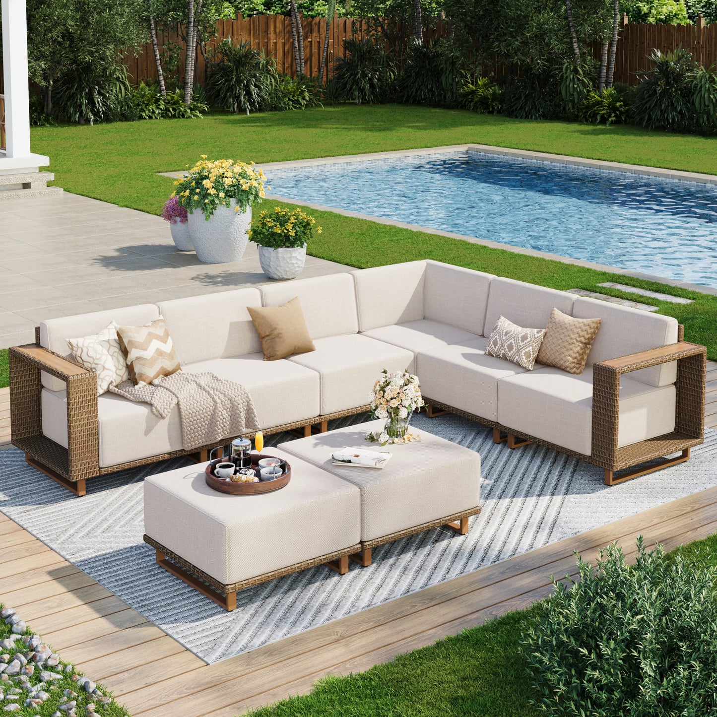 Captiva Designs Outdoor Patio Modular Furniture Sectional Wicker Sofa Set with 9.8 Inch Thick Cushions