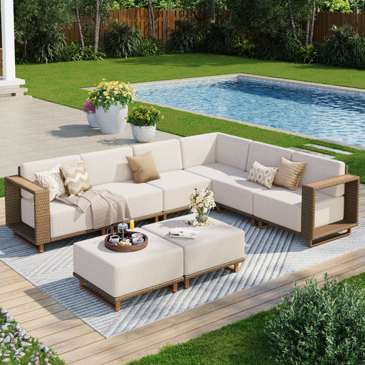 Captiva Designs Outdoor Patio Modular Furniture Sectional Wicker Sofa Set with 9.8 Inch Thick Cushions