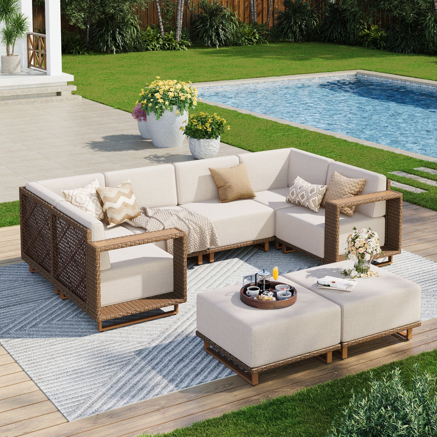 Captiva Designs Outdoor Patio Modular Furniture Sectional Wicker Sofa Set with 9.8 Inch Thick Cushions