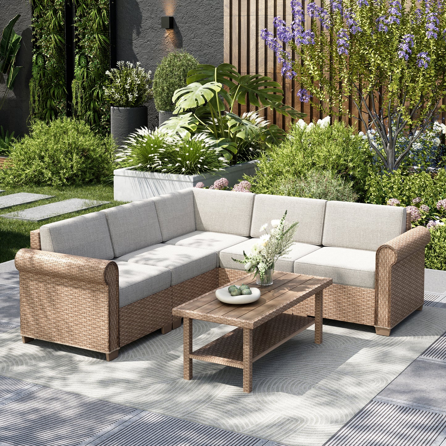 Captiva Designs Large Outdoor Patio Sectional Sofa Wicker Furniture Conversation Set with Cushions