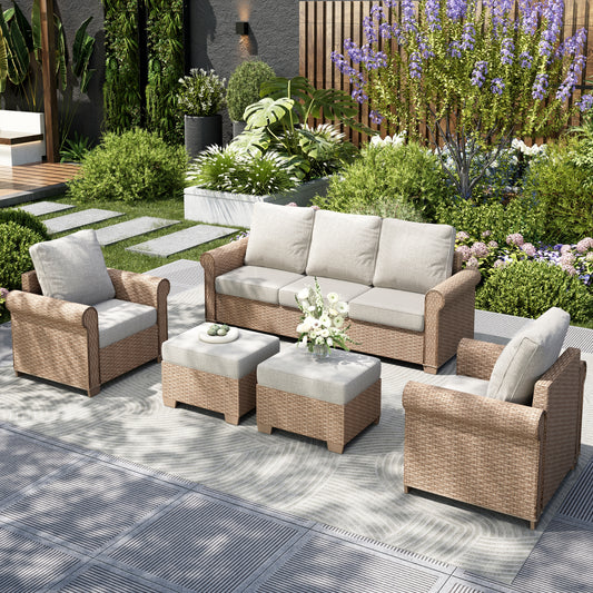 Captiva Designs Luxury Wicker Patio Conversation Sofa Set with Curved Armrests with Cushions