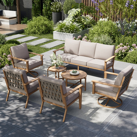 Captiva Designs 7PC Outdoor Patio Cross-Band Back Conversation Set with Thick Cushions for Deck, Garden, or Poolside
