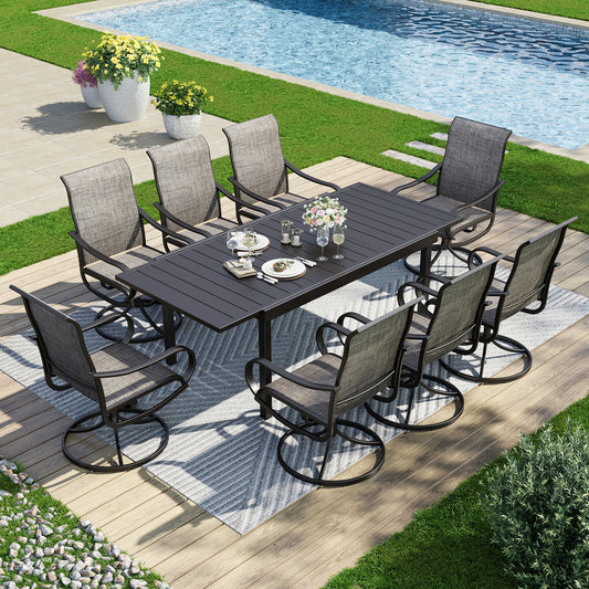 Captiva Designs 9 件套宽敞方形金属板顶桌，带伞孔和藤条高背旋转椅